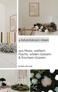 4 Adventskranz-Ideen mit Moos, weißem Flachs, Gräsern und frischem Grün | mammilade.com